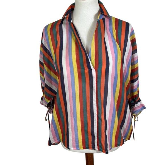 Eva Franco Rainbow Stripe Lightweight Semi Sheer Summer Killian Top Size 8 - Picture 1 of 11